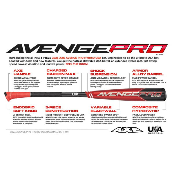 Axe Avenge Pro (-10) USSSA Baseball Bat - 2023 Model